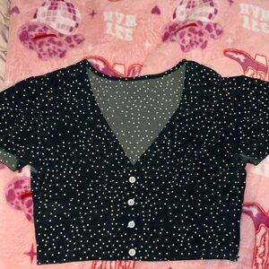 SHEIN Black Polka Dot Button-Up Top